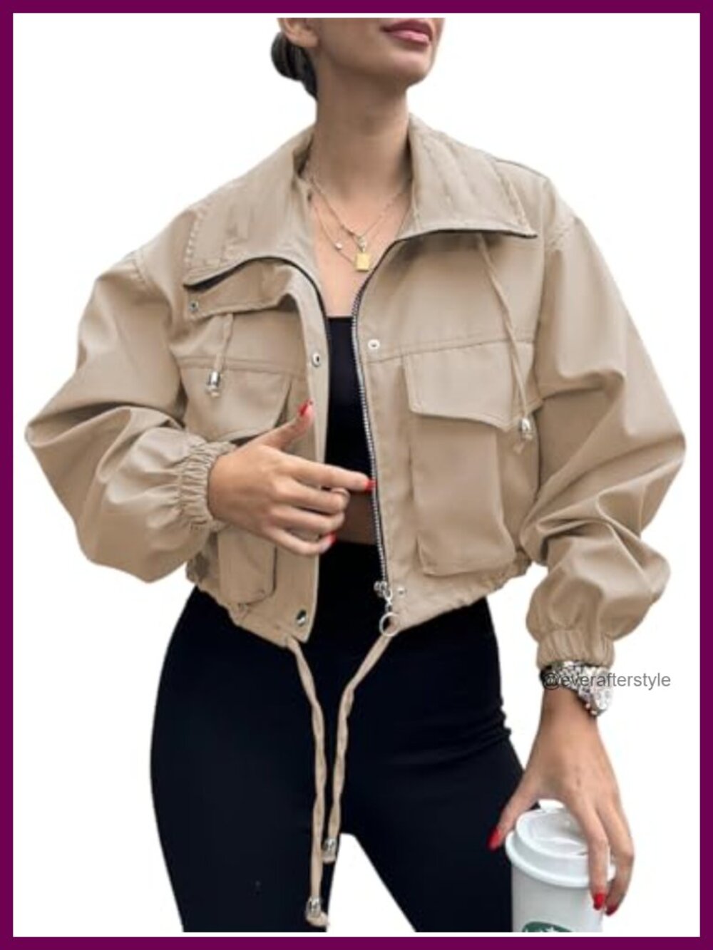 Womens Cropped Utility Anorak Zip Up Lightweight Oversized Jacket